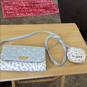 Betsey Johnson Light Blue Quilted Crossbody Bag with Coin Pouch
